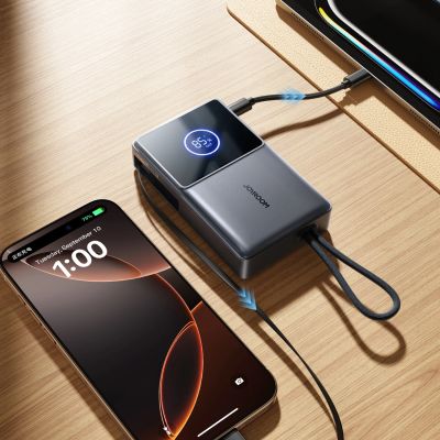 7. Joyroom JR-PR1 10000mAh 22.5W Powerbank with Built-in Retractable USB-C Cable - Black