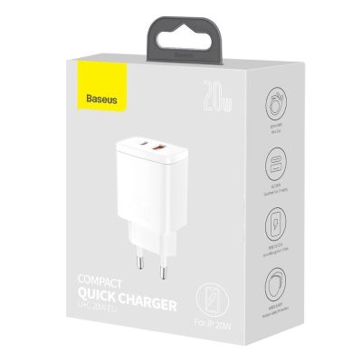 5. Baseus Compact fast charger USB / USB Type C 20W 3A Power Delivery Quick Charge 3.0 white (CCXJ-B02)