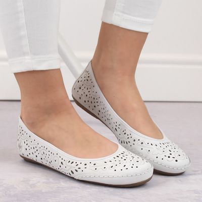 28. Rieker W RKR649 comfortable leather openwork shoes, white