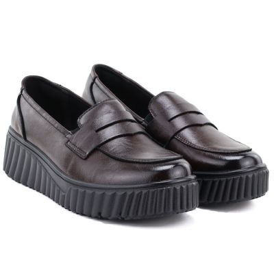 4. Brown leather wedge moccasin shoes Vinceza 133135