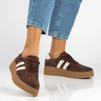 2. Women's brown leather and suede platform shoes Filippo DP6776