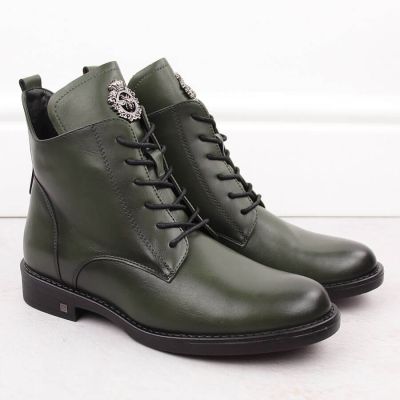 4. Women's lace-up and zippered green ankle boots Potocki SZ12179