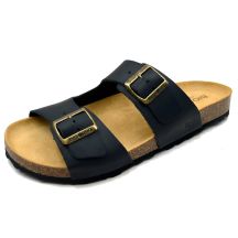 Bio Bio men's slippers, profiled flip-flops, natural leather, black