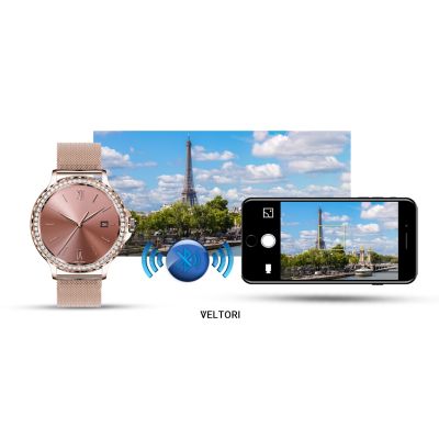 21. VELTORI VT320-1 Women's Smartwatch Gold Bracelet + Pink Silicone Strap