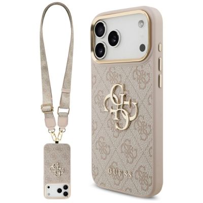 Guess 4G Big 4G Classic Logo Big Strap Metal Buttons Case for iPhone 17 Pro Max - Pink