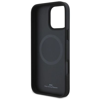 6. BMW Sign Leather Textured and Line MagSafe iPhone 16 Pro Case - Gray