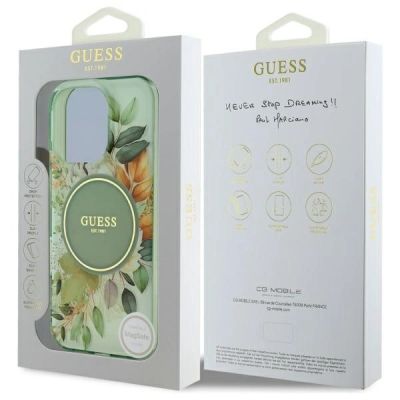 7. Guess IML Flower & Tonal Circle MagSafe case for iPhone 16 Pro Max - green