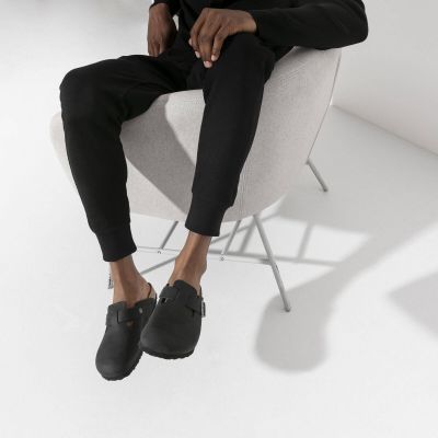 7. Birkenstock Boston Black women's/men's clogs, oiled leather, narrow slippers (0059463)