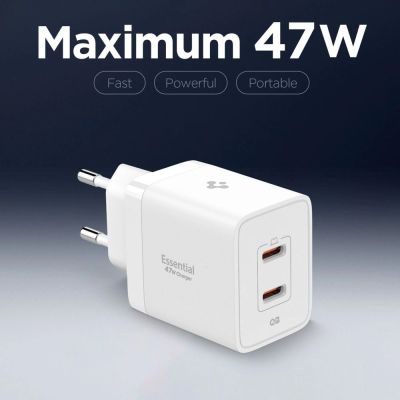 4. Spigen Essential EE472EU 2-port USC-C 47W wall charger - white