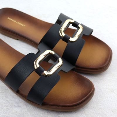 3. Women's slippers with decoration, black, Sergio Leone SK077H