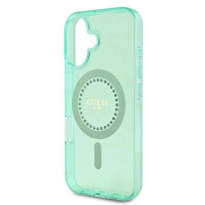 6. Guess IML Rhinestones MagSafe iPhone 16 Case - Green