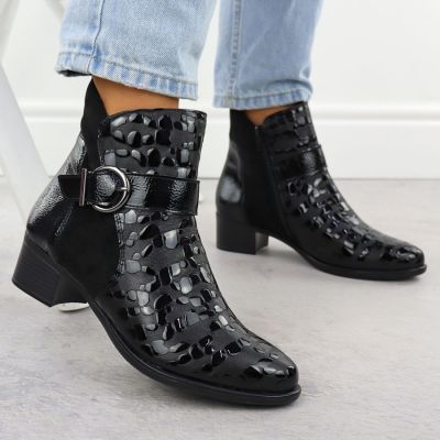 6. Women's patent leather ankle boots with heels, black Remonte Rieker R5188-02