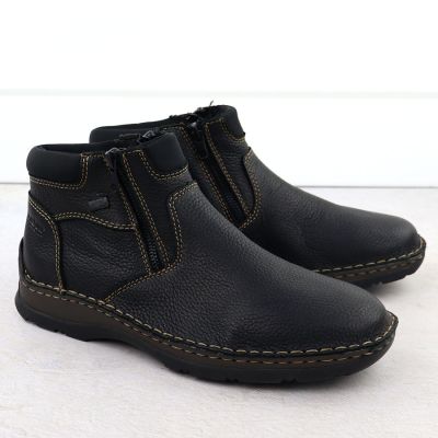 2. Men’s black leather ankle boots with zip, Rieker 05362-00
