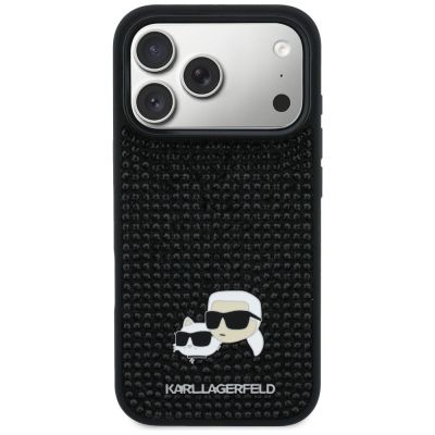 3. Karl Lagerfeld Rhinestones Karl&Choupette Pin Case for iPhone 17 Pro - Black