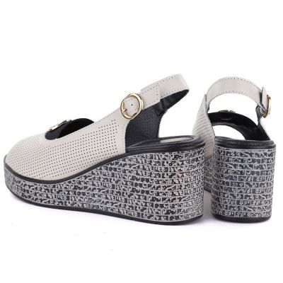 4. Women's leather wedge sandals with openwork beige S.Barski 7010