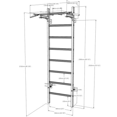 22. WOODEN AND METAL GYMNASTIC WALL BAR WITH BENCHK 221B