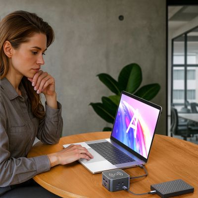 9. Hub USB-C 12 in 1 Wozinsky WHBC09Y8S multifunctional, with wireless charging function, aluminum, with 15 cm cable - gray