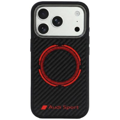 Audi RSQ Carbon Fiber Sport Red Circle MagSafe Case for iPhone 18 Pro / 17 Pro - Black