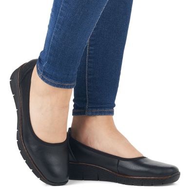 6. Rieker 53755-00 women's leather wedge shoes, comfortable black