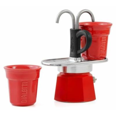 4. Bialetti Mini Express coffee maker red 2tz + 2 cups