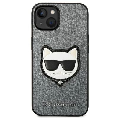 3. Karl Lagerfeld Saffiano Choupette Head Patch case for iPhone 14 - silver