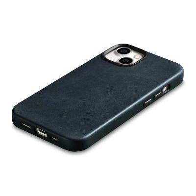 10. iCarer Oil Wax Premium Leather Case iPhone 14 Plus Magnetic Leather Case with MagSafe Dark Blue (WMI14220703-BU)