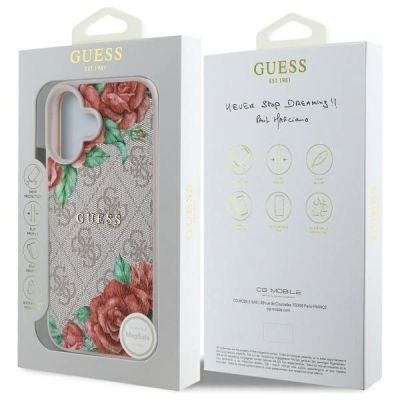 8. Guess GUHMP16SP4ROPEMCP iPhone 16 6.1" pink/pink hardcase 4G Flowers Print MagSafe