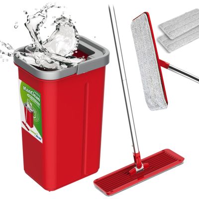 GREENBLUE FLAT MOP WITH BUCKET AND MAXICLEAN WRINGER + TWO MICROFIBER HQ CARTRIDGES, CAPACITY 8L GB870