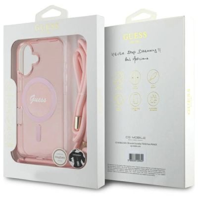 7. Guess Crossbody Cord Script MagSafe iPhone 16 Case - Pink