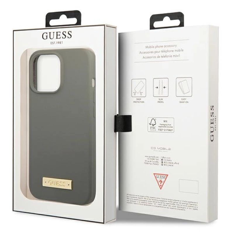 8. Guess GUHMP13LSPLG iPhone 13 Pro / 13 6.1" grey/grey hard case Silicone Logo Plate MagSafe
