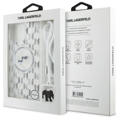 7. Karl Lagerfeld IML Crossbody Monogram Karl & Choupette Head MagSafe Case for iPhone 16 Pro - Clear