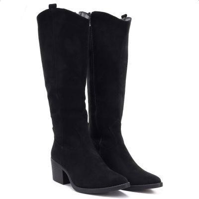 4. Black suede cowboy boots with a block heel M.Daszyński SA261-6