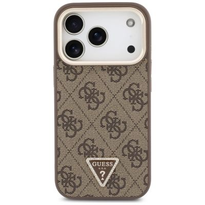 3. Guess 4G PU Triangle Logo & Stand Camera MagSafe Case for iPhone 18 Pro / 17 Pro – brown