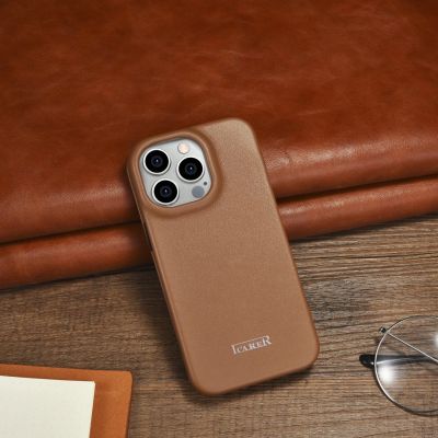 23. iCarer CE Premium Leather Folio Case iPhone 14 Pro Magnetic Flip Leather Folio Case MagSafe brown (WMI14220714-BN)