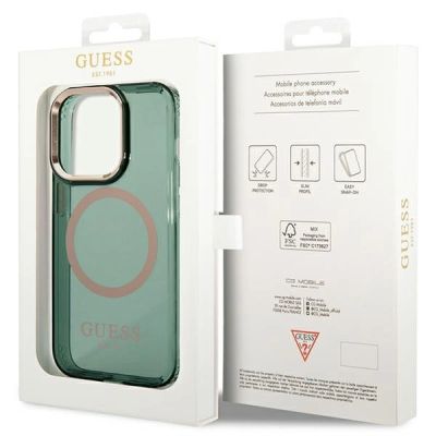 8. Guess GUHMP14LHTCMA iPhone 14 Pro 6.1" green/khaki hard case Gold Outline Translucent MagSafe