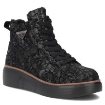 Women's leather ankle boots with wedges and flowers, black Filippo DBT6452