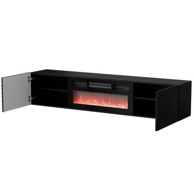 2. TULA TV cabinet 183x35x37 black matt + black fireplace