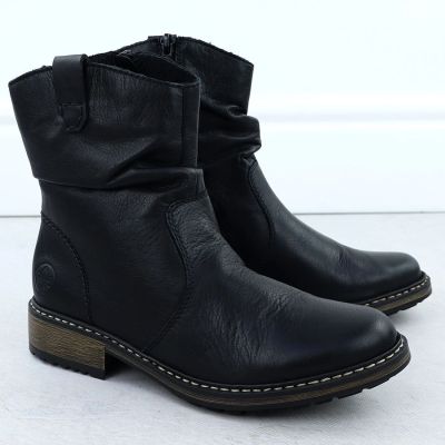 13. Rieker Z6883-00 Black Ruched Leather Women’s Ankle Boots