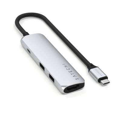 8. Satechi 4-in-1 USB-C Slim Multiport Adapter 4K - Aluminum Adapter for USB-C Mobile Devices (USB-C, 4K HDMI, 2x USB-A) (Silver)