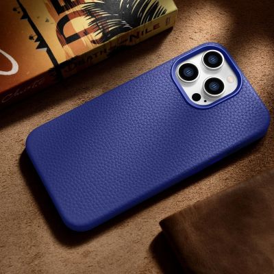 16. iCarer Litchi Premium Leather Case iPhone 14 Pro Max Magnetic Leather Case with MagSafe Dark Blue (WMI14220712-DB)