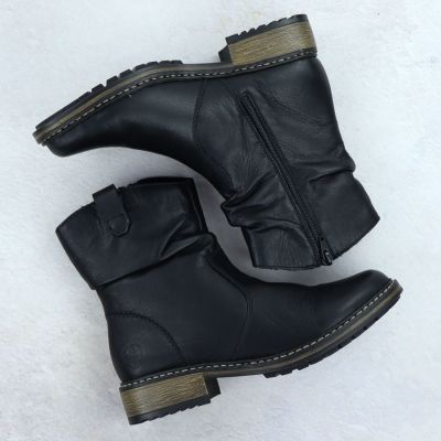 7. Rieker Z6883-00 Black Ruched Leather Women’s Ankle Boots
