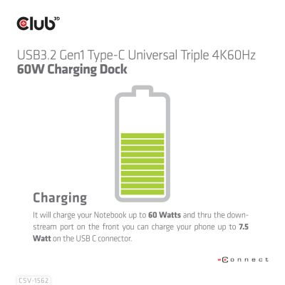 12. CLUB3D CSV-1562 Docking Station USB 3.2 Gen 1 (3.1 Gen 1) Type-C Black