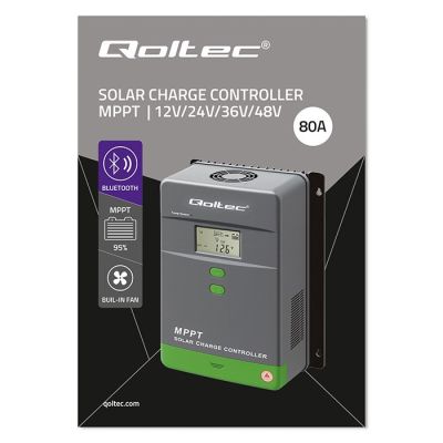 9. Qoltec MPPT Solar Charge Controller with Temperature Sensor 80A | 12V / 24V / 36V / 48V | LCD | Bluetooth | APP | GEL | LiFePO4