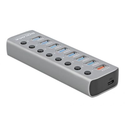 DeLOCK 5 Gbps USB Hub with 7 Ports + 1 Charging Port + 1 USB-C PD 3.0 Port with Switch and Backlight