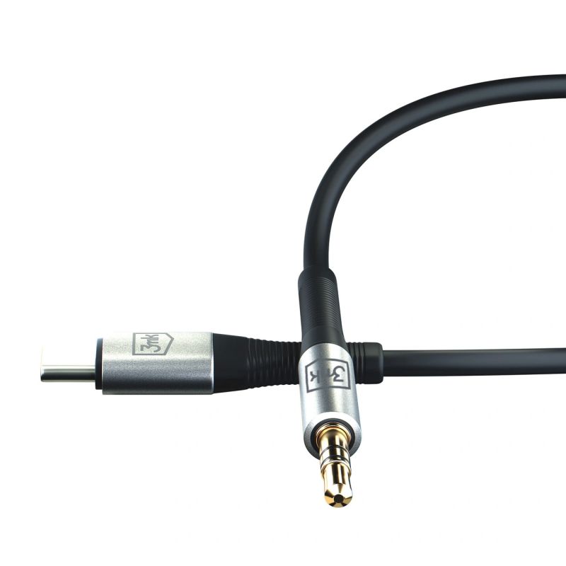 5. 3mk AUX minijack 3.5 mm / USB-C cable - silver