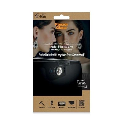 2. PanzerGlass E2E Microfracture Antibacterial Glass with Swarovsky Crystal Camera Cover for iPhone 13/13 Pro - With Black Frame