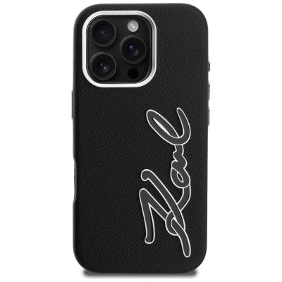 3. Karl Lagerfeld FW Grained Signature Logo Case for iPhone 16 Pro Max - Black