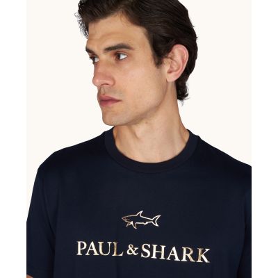 3. Paul&Shark Men's Cotton T-shirt Navy Blue and Gold 99311007-50E - Classic Cut, Logo