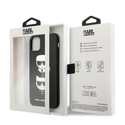 7. Karl Lagerfeld Saffiano Karl&Choupette Head Case for iPhone 11 Pro Max - Black