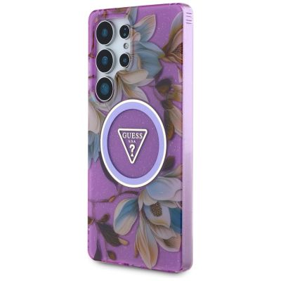 2. Guess Glitter Flowers Triangle Buttons MagSafe case for Samsung Galaxy S25 Ultra - purple